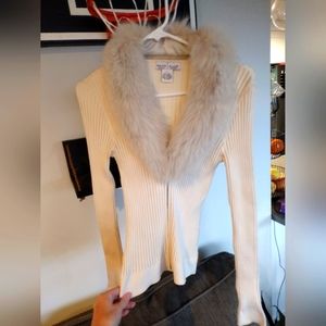 White House Black Market Real Fur Silk Blend Cardigan S